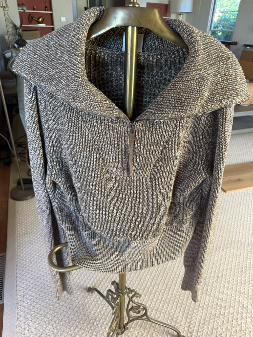 Varley Women's Half-Zip Shawl Collar Sweater in Taupe Gray